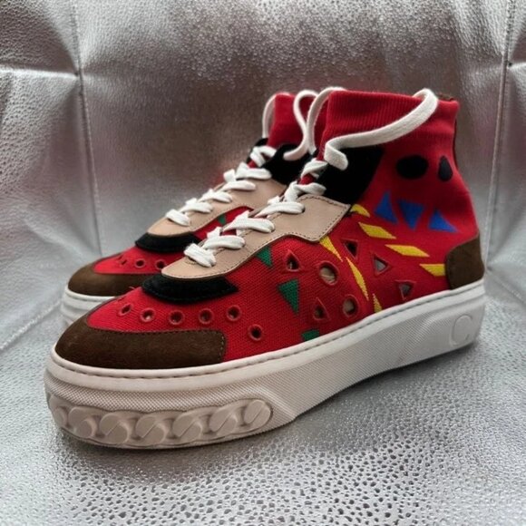 Size 41 - Casadei Womens Red High Top Suede Round Toe Designer Sneakers 054448 - Picture 4 of 9